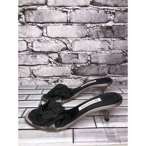 L'Autre Chose Black Floral Rose Fabric Open Heel Sandals Women Sz 37.5EU/7M US